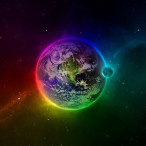 Bunte Erde und Mond