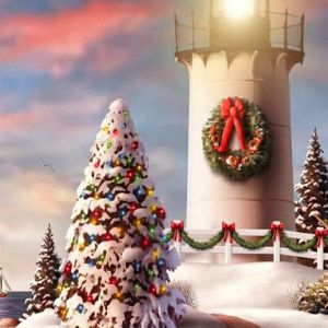 Weihnachts-Leuchtturm und Baum