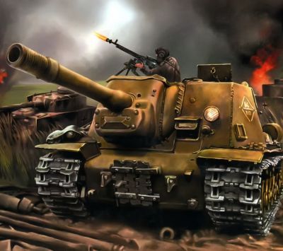 Militärischer Panzer in der Schlacht